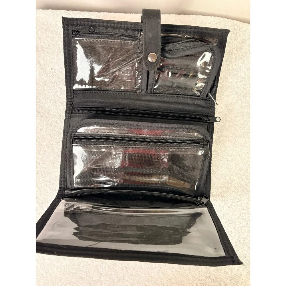 Black Cosmetic Organizer Jewelry Pouch Travel Makeup Case with Rhinestone Accent